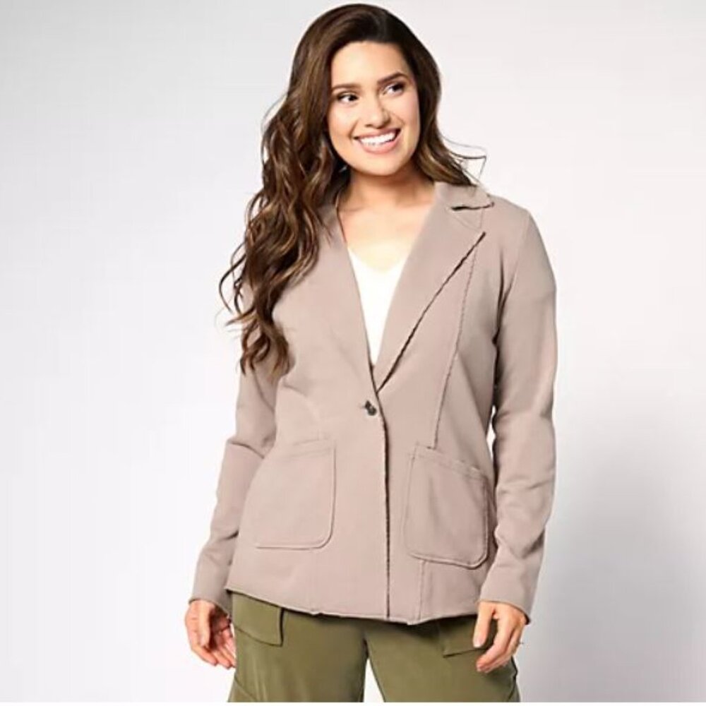Peace Love World French Terry Blazer w/ Back Stitch Detail Mushroom Small